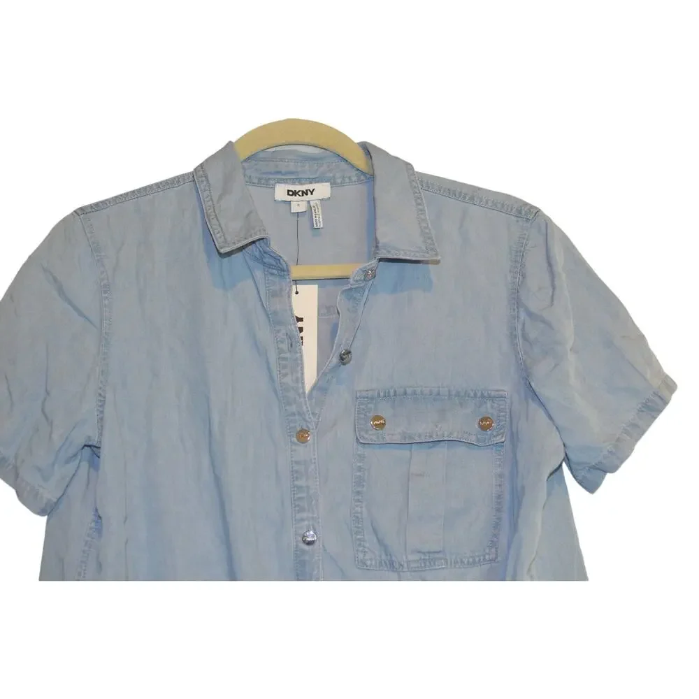 DKNY Women's Short-Sleeve Tie-Front in Light Chambray